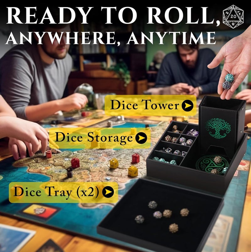 Soar Forge Dice Tray and Dice Tower for DND and RPG - All-in-One Game Roamer Tray & Large Tower for Random Rolls - Stores Your Sets, Mini's and More Compatible with D&D (Green Tree) - Image 3